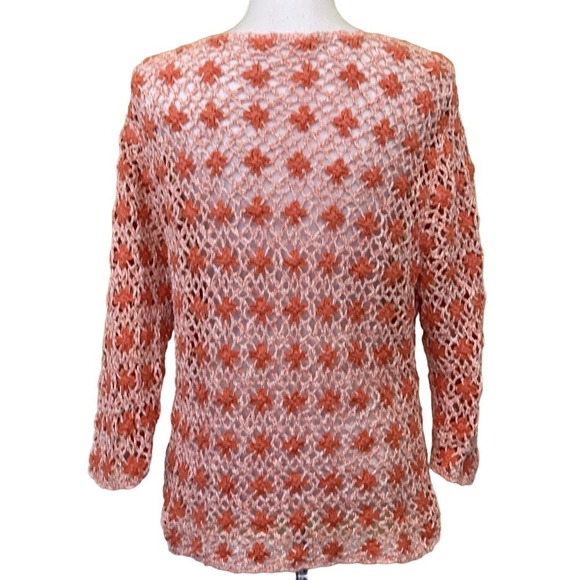 Pink/white crochet sweater with flowers, peasantcore, cottagecore, medium - Picture 4 of 5